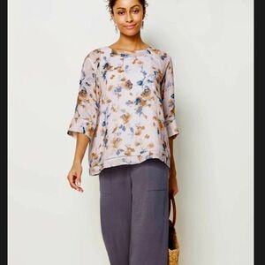 J. Jill Linen Perfect Relaxed Pure Jill Airy Weave Floral Top XS